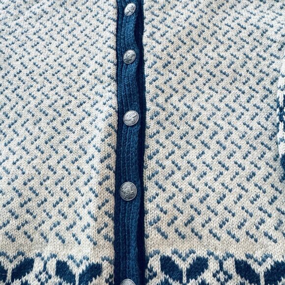 Norwegian 1980's Norway Wool Ladies Sweater Med Blue Cream Hand Knit Cardigan - Picture 3 of 8